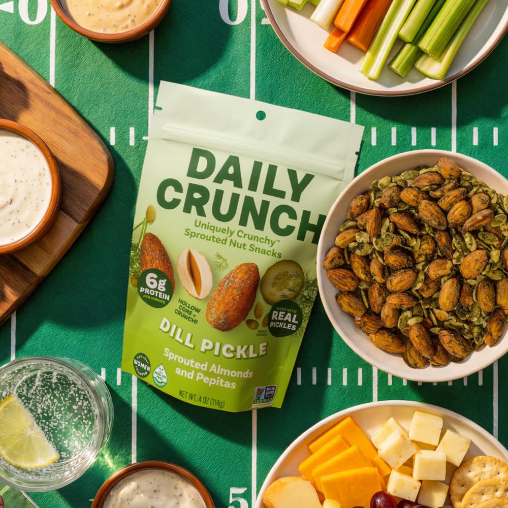 Daily Crunch 4oz pouch next to a phone for scale showing portion control benefit