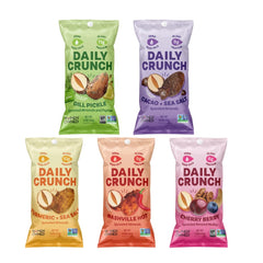 Daily Crunch front packaging showing five 1.5 oz bags, convenient portioning benefit