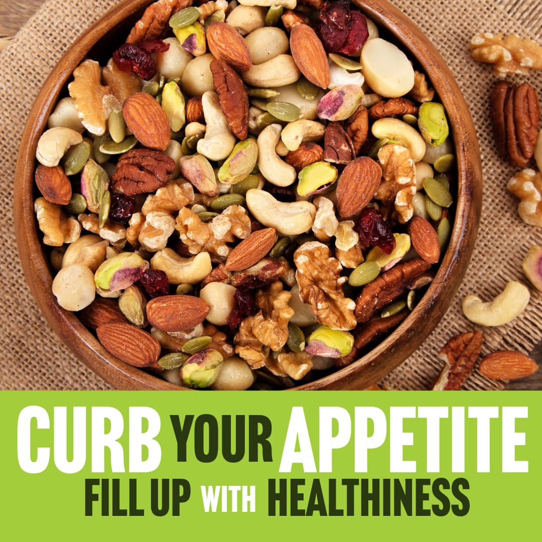 Daily Gourmet Nuts pouch in hand showing 1 oz size for convenient portion control