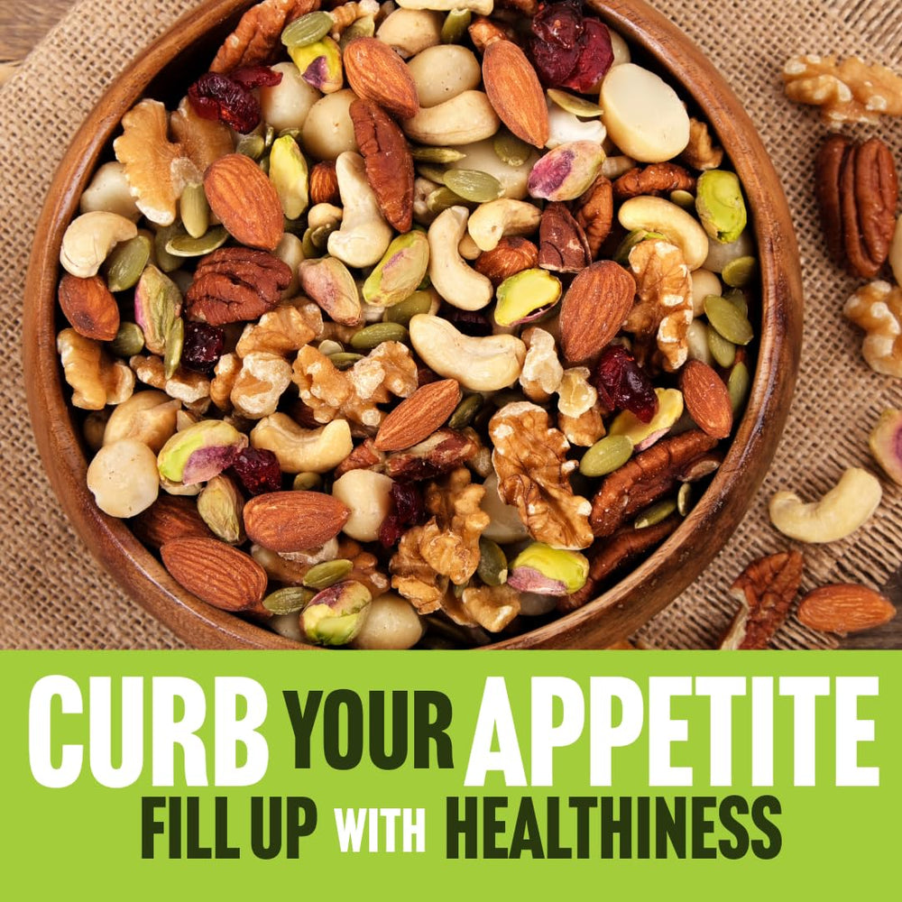 Daily Gourmet Nuts pouch in hand showing 1 oz size for convenient portion control