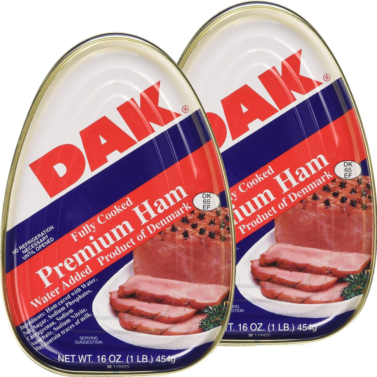 DAK premium canned ham front packaging showing label and can benefits
