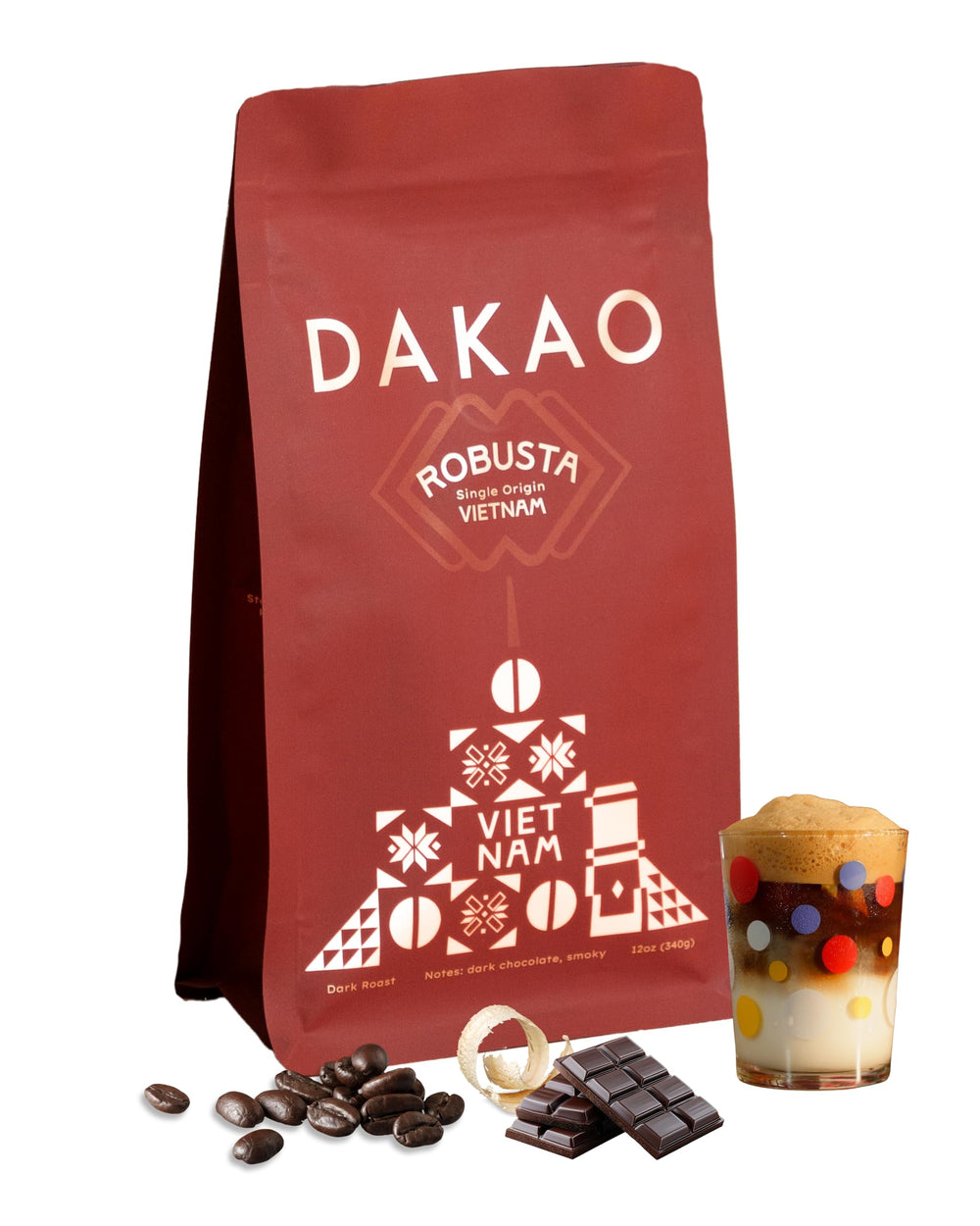 Dakao front package showing 12oz bag and branding, highlights freshness