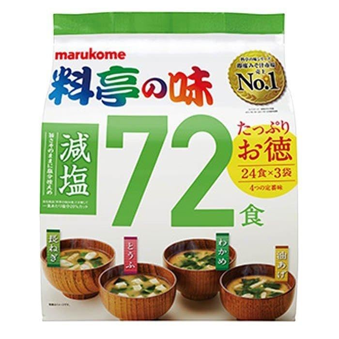 dakomyo marukome front packaging showing 72 low-salt servings and variety pack benefit
