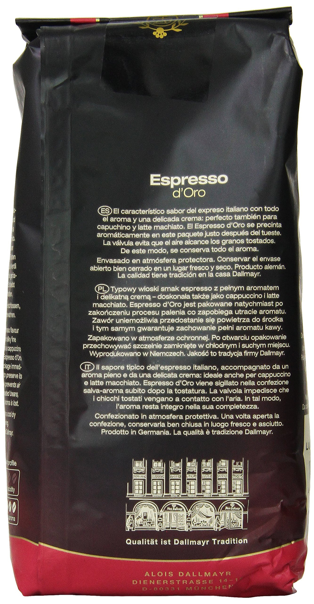 Dallmayr bag with scoop showing portion size and freshness control benefit