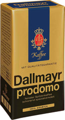 Dallmayr Prodomo front packaging vacuum-sealed bag shows brand and weight, preserving aroma