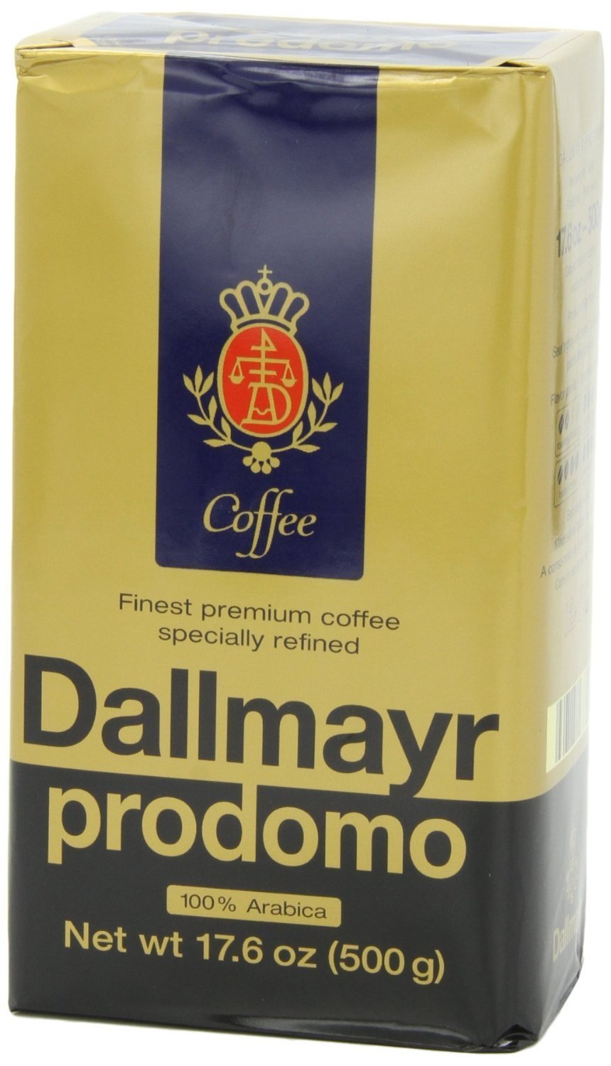 Dallmayr Prodomo bag front view showing label and aroma benefits