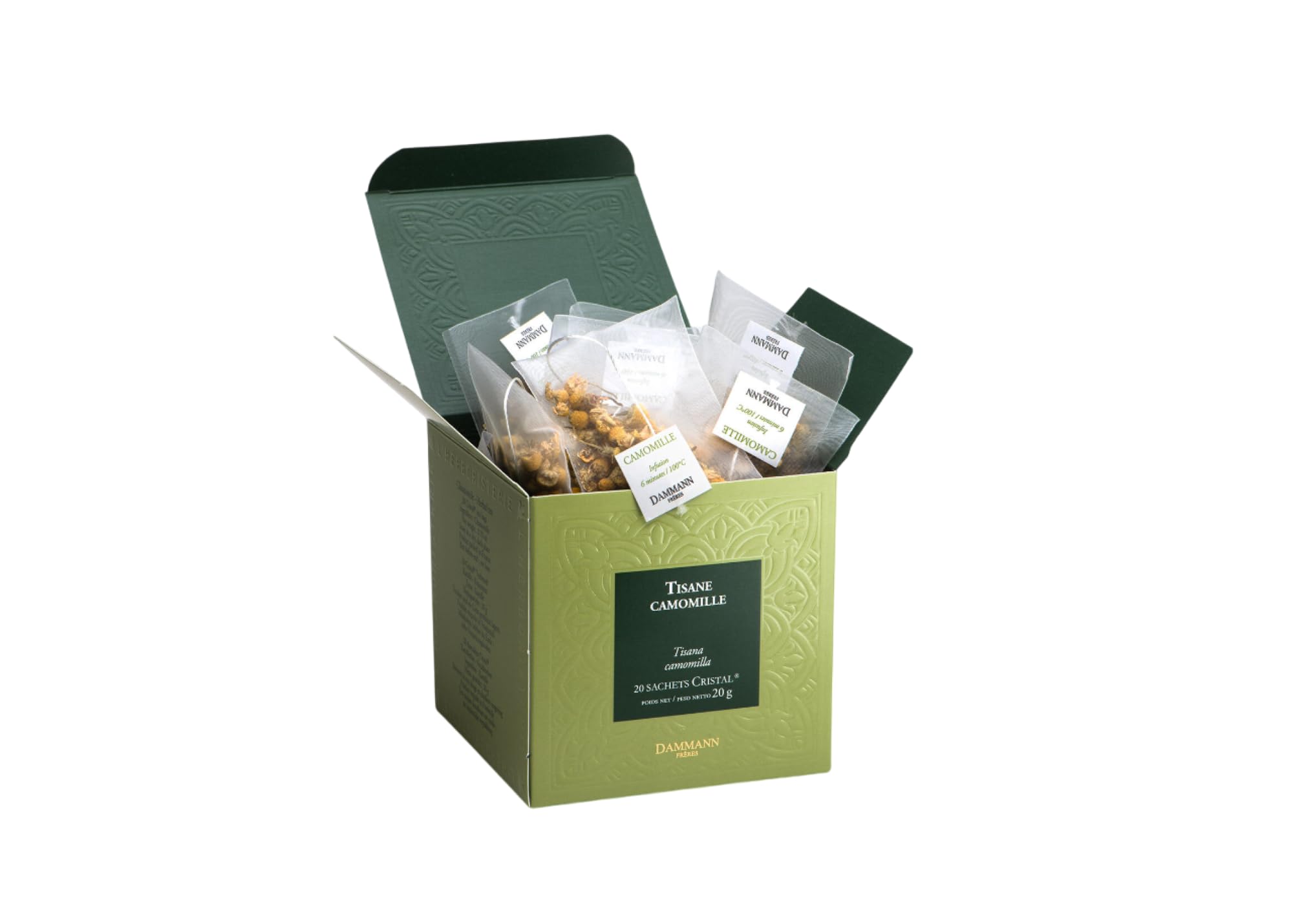 Dammann Freres front box showing 20 sachets and premium branding for elegant storage