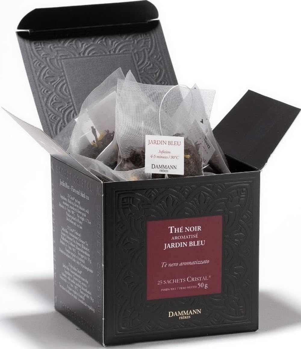 Dammann Frères front box showcasing Jardin Bleu packaging and premium appeal