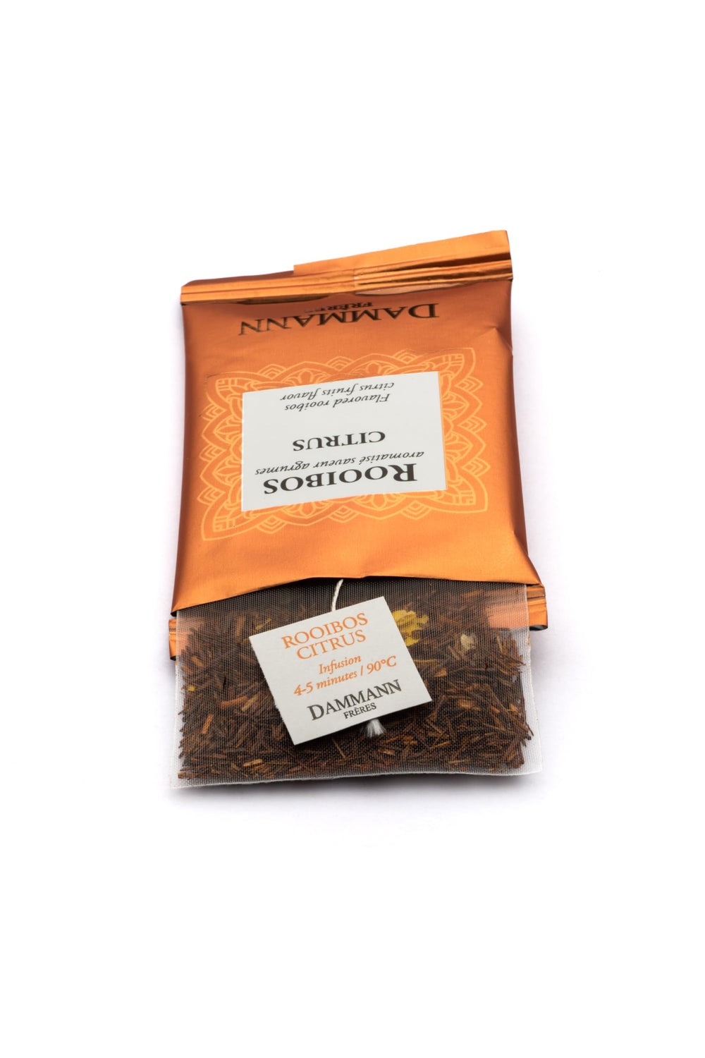 Dammann Frères Cristal sachet close-up highlighting individual wrap and freshness preservation