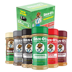 Dan-O's front packaging six bottle set showing variety and convenience