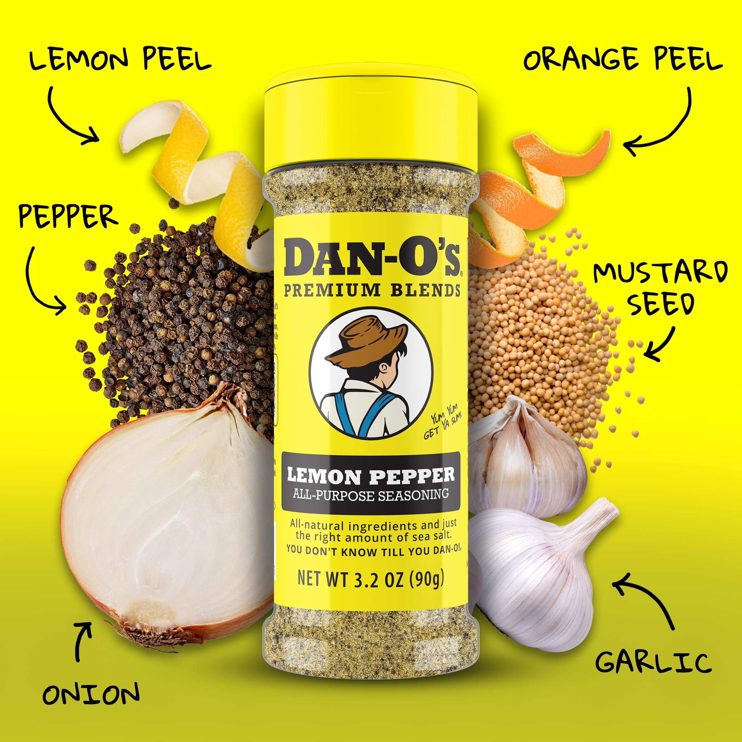 Dan-O’s Lemon Pepper close-up texture showing citrus zest and pepper for bright flavor