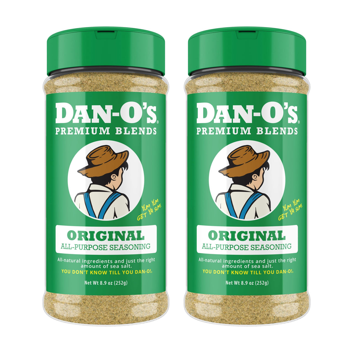 Dan-O's front packaging showing two medium bottles and label benefits