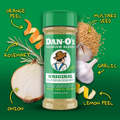 Dan-O's shaker top close-up with easy-dispense cap for controlled seasoning