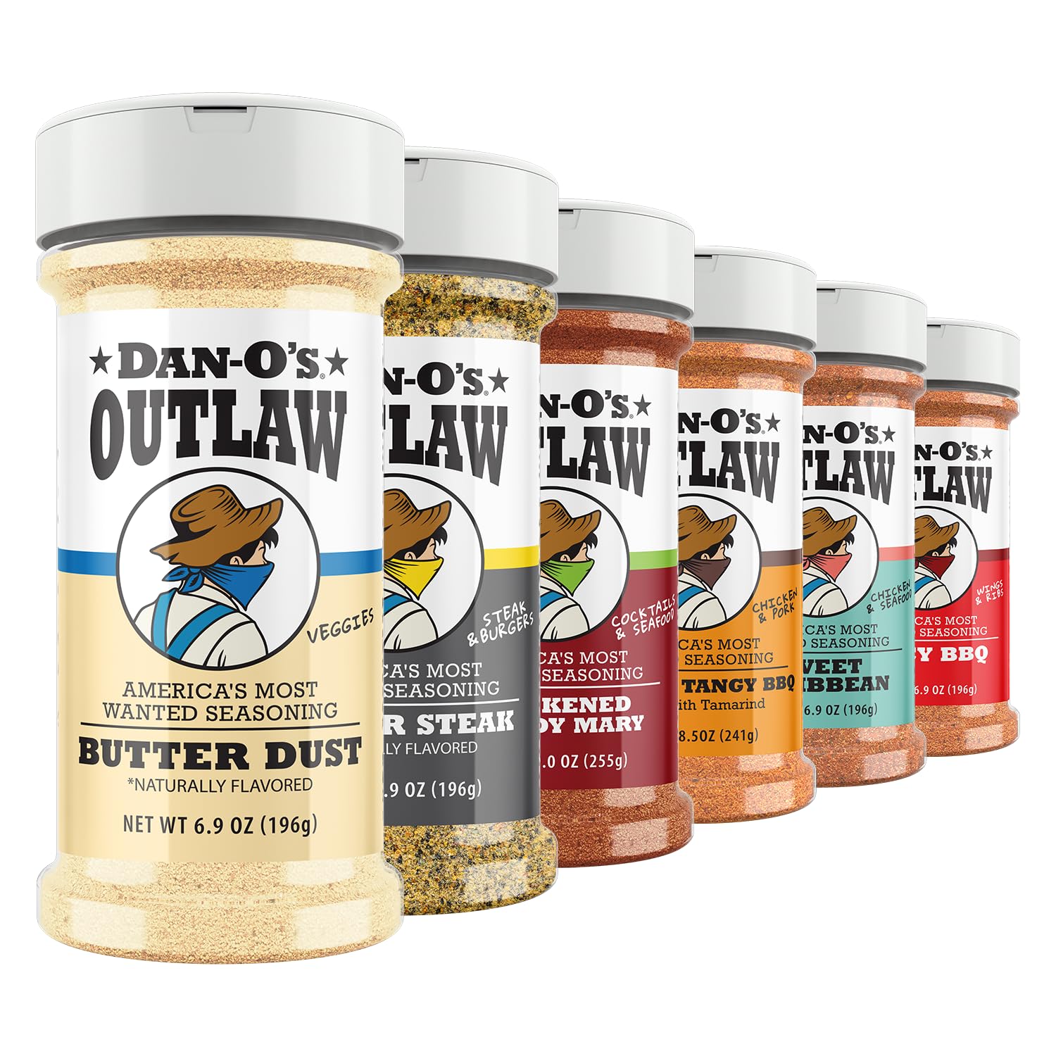 Dan-O's Outlaw six-bottle set front packaging shows full variety and gifting appeal
