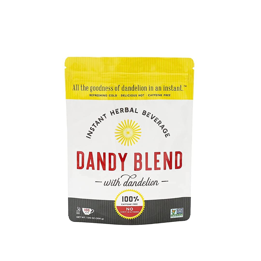 Dandy Blend front jar showing packaging and 7-ounce size, clear product identity and convenience
