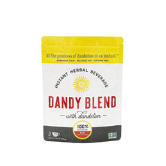 Dandy Blend front jar showing packaging and 7-ounce size, clear product identity and convenience
