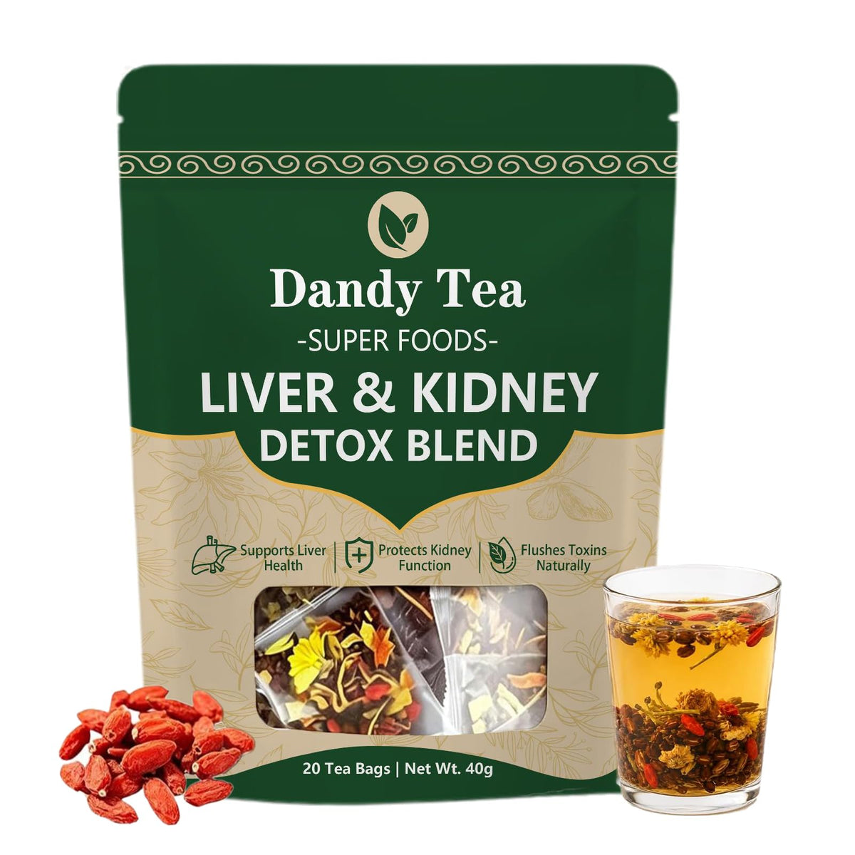 Dandy Tea front packaging showing 20 tea bags and brand clarity