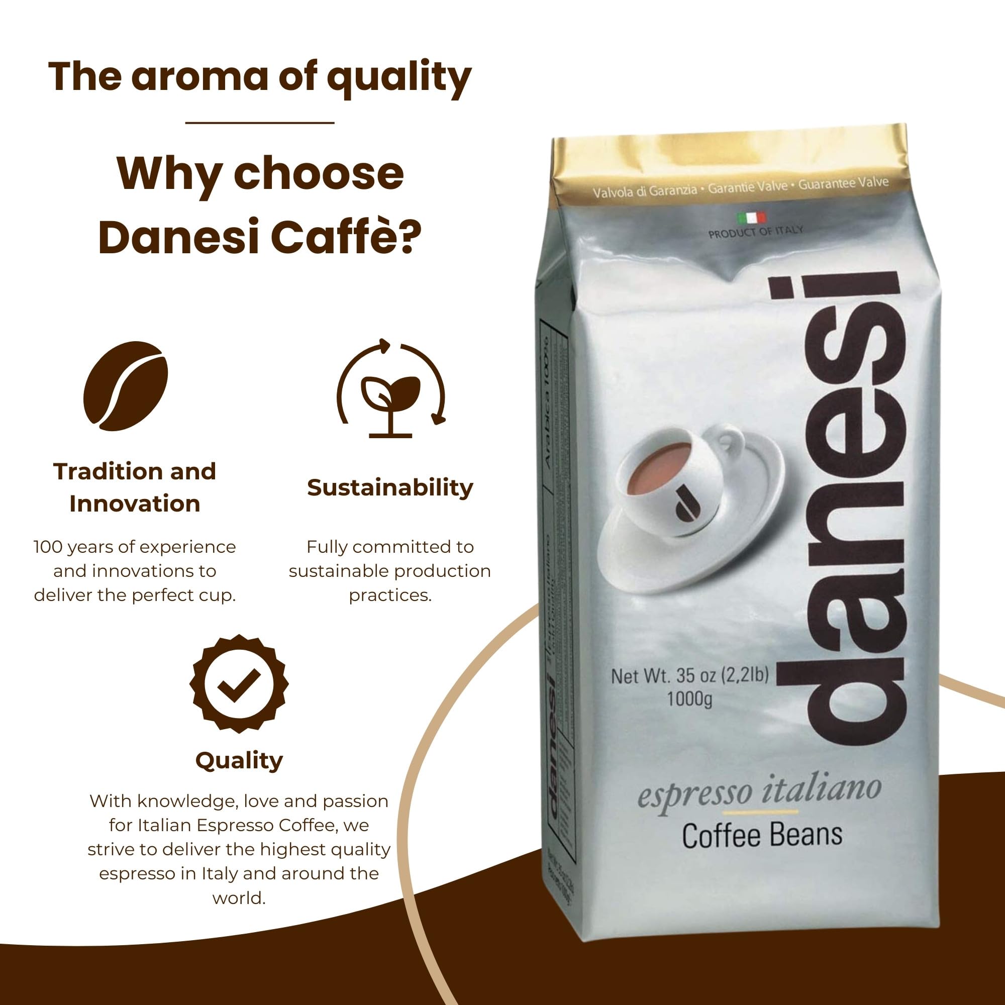 Danesi Caffè espresso pour shot demonstrating crema and balanced flavor