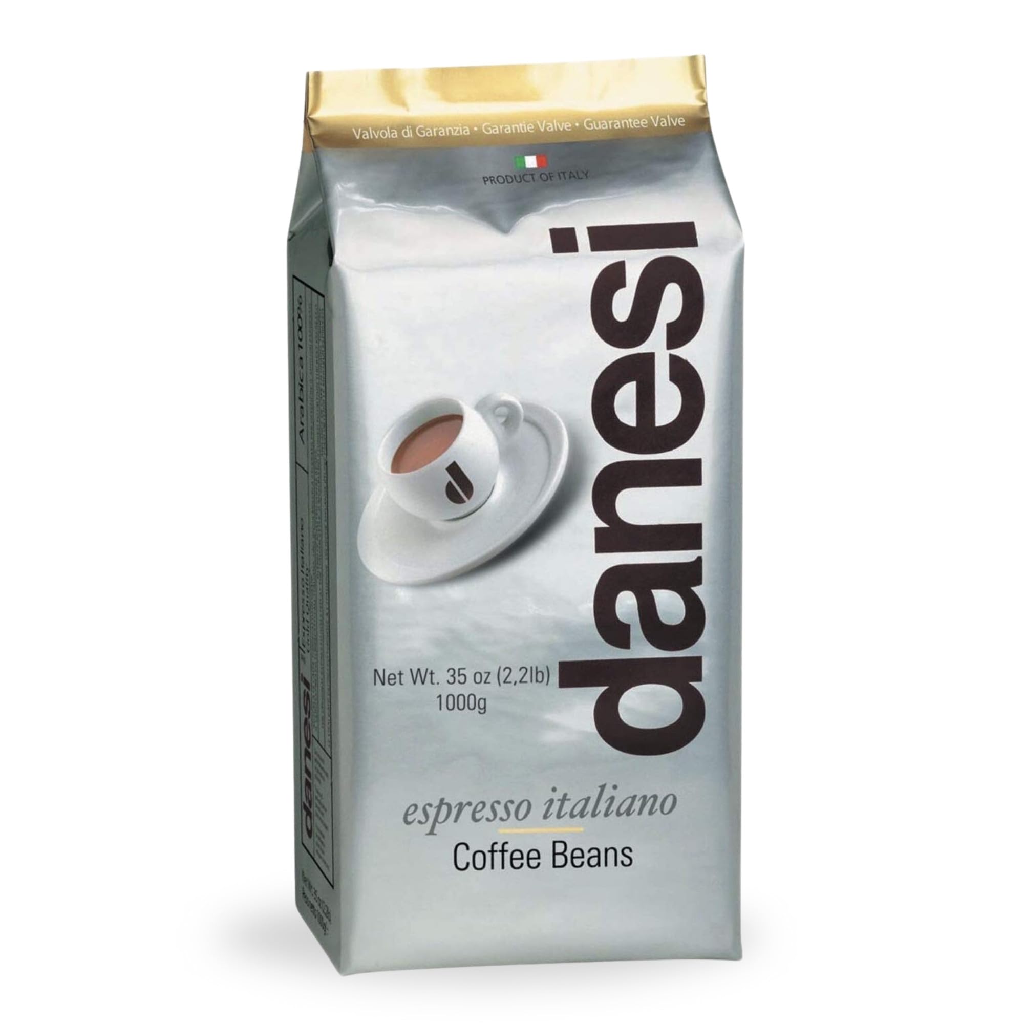 Danesi Caffè front packaging showing 2.2 lb bag and brand clarity benefit
