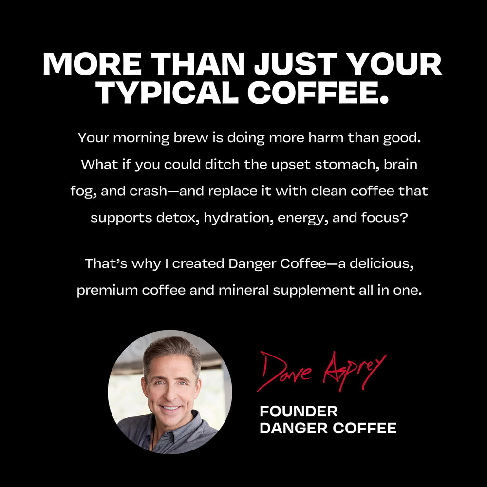 Danger Coffee bag beside common items to show 10.9 oz scale and portion convenience