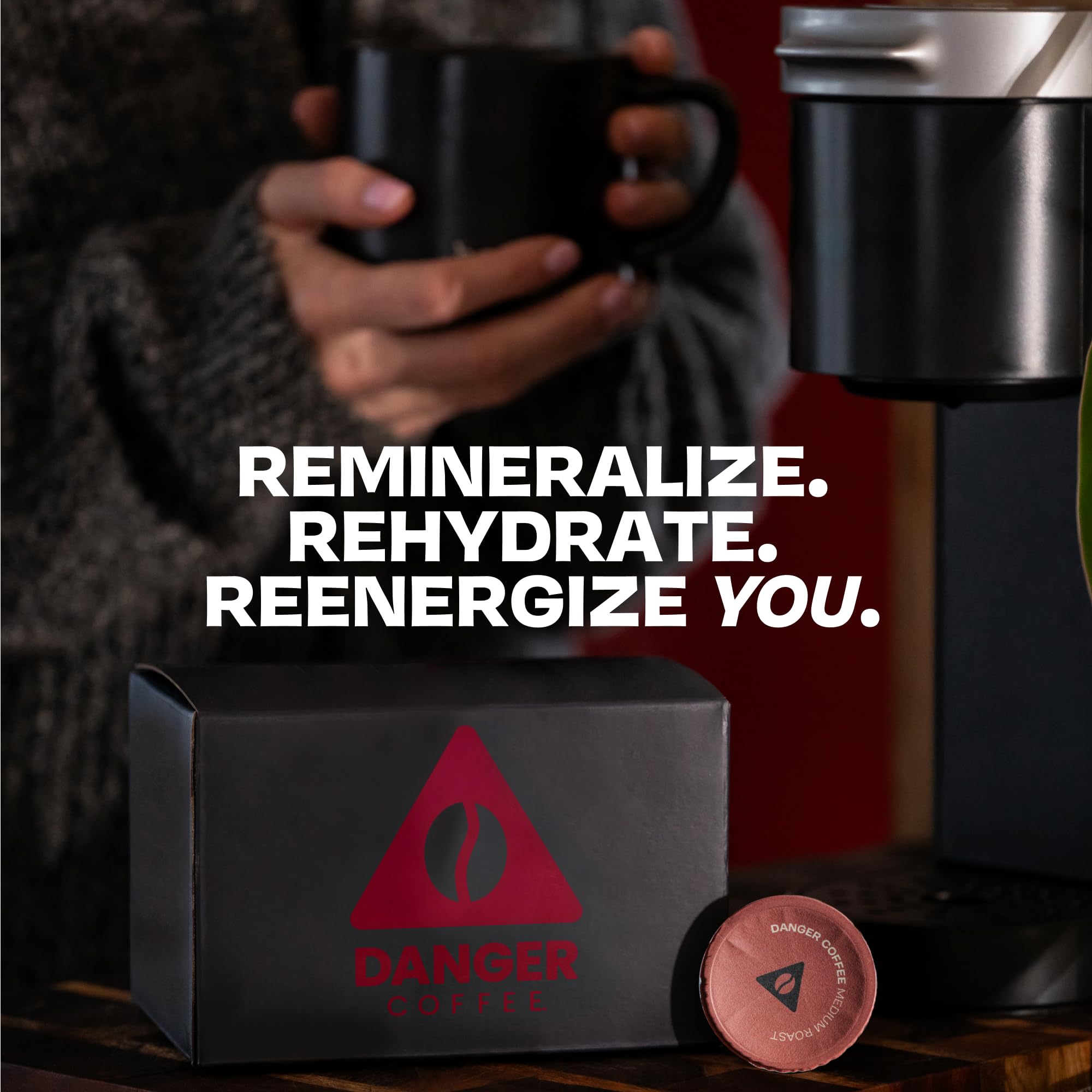 Danger Coffee being poured into cup in kitchen for bold balanced flavor