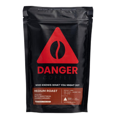 Danger Coffee front packaging showing bag and brand, highlights purity