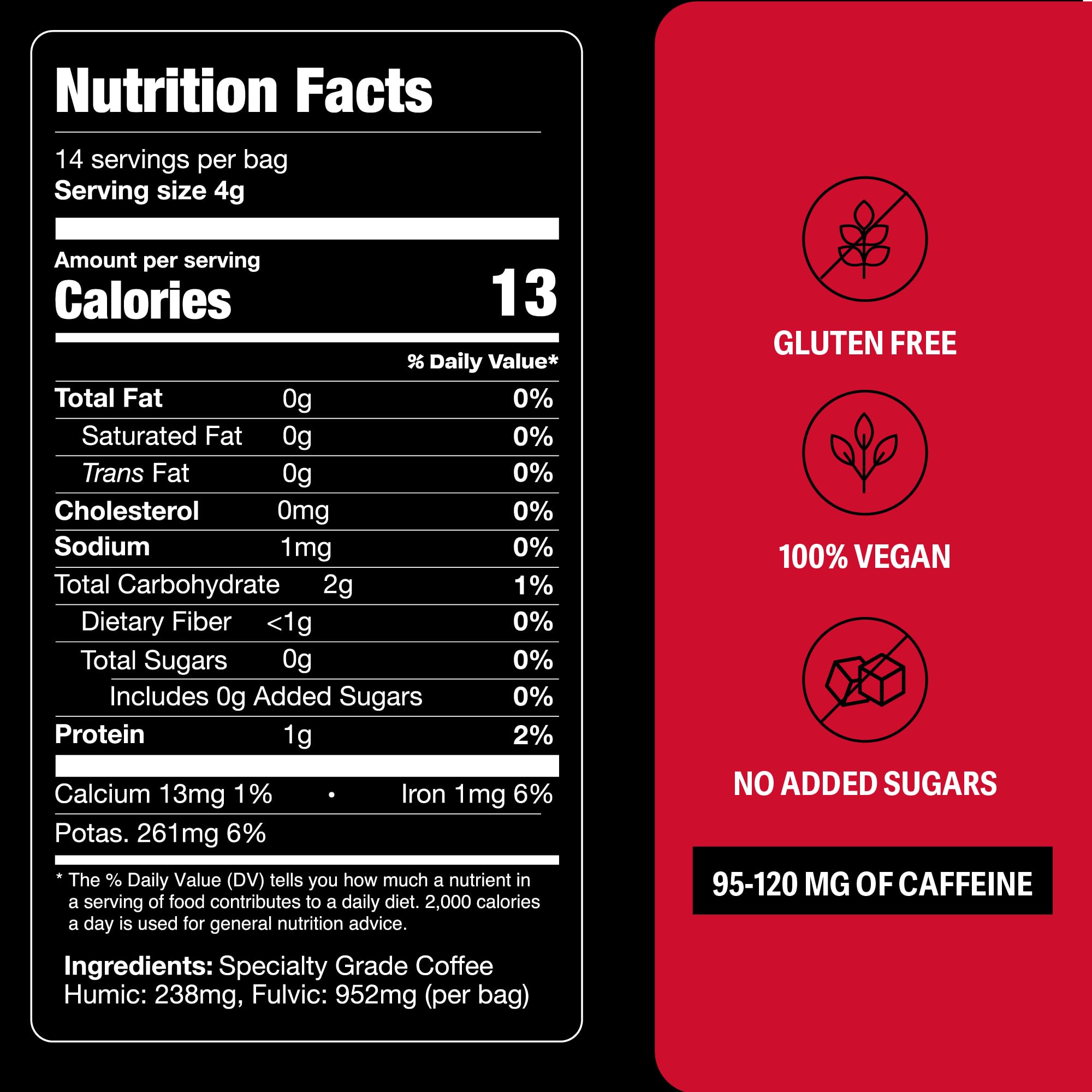 Danger Coffee ingredient label detail emphasizing lab-tested mold-free quality