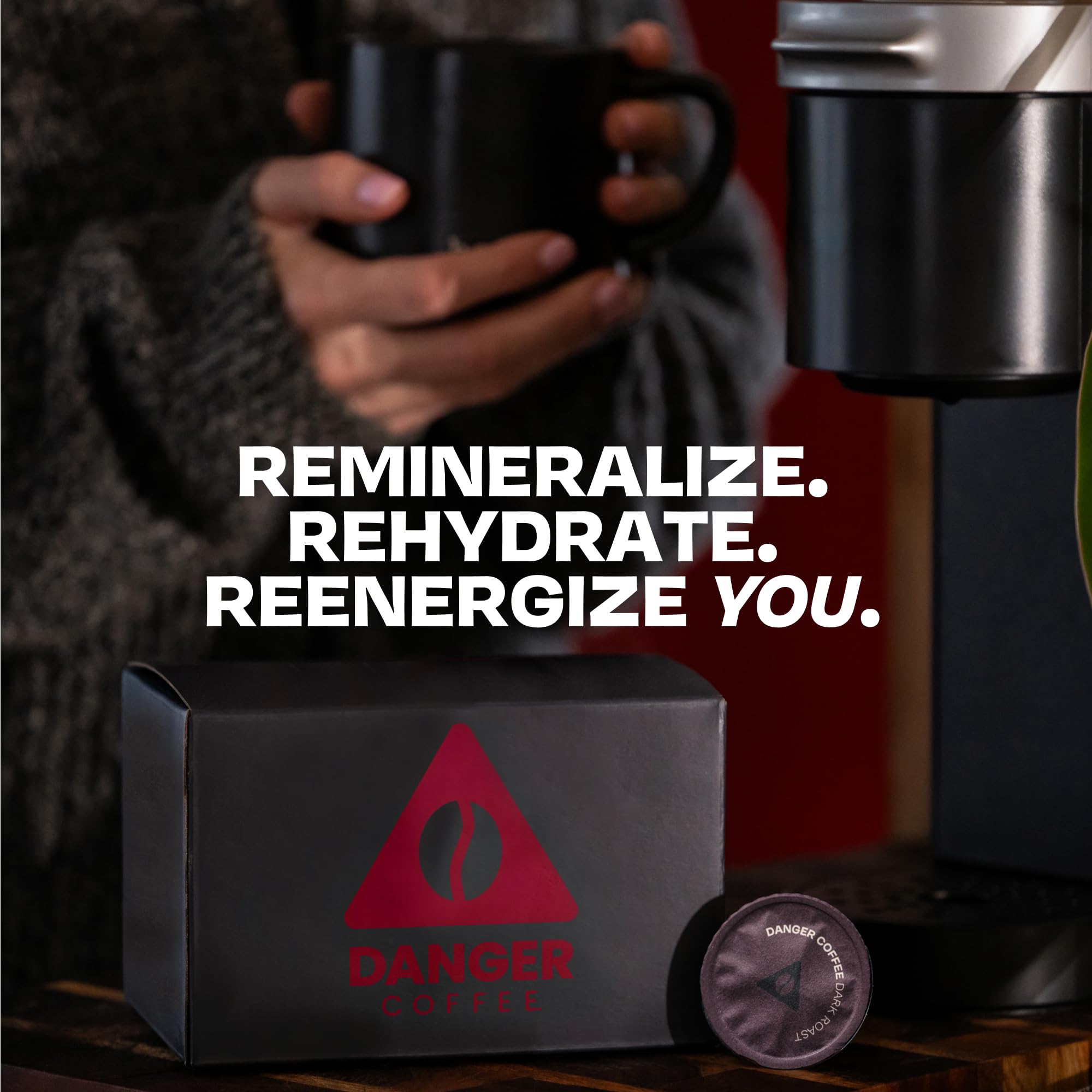 Danger Coffee pod label detail highlighting dark roast tasting notes