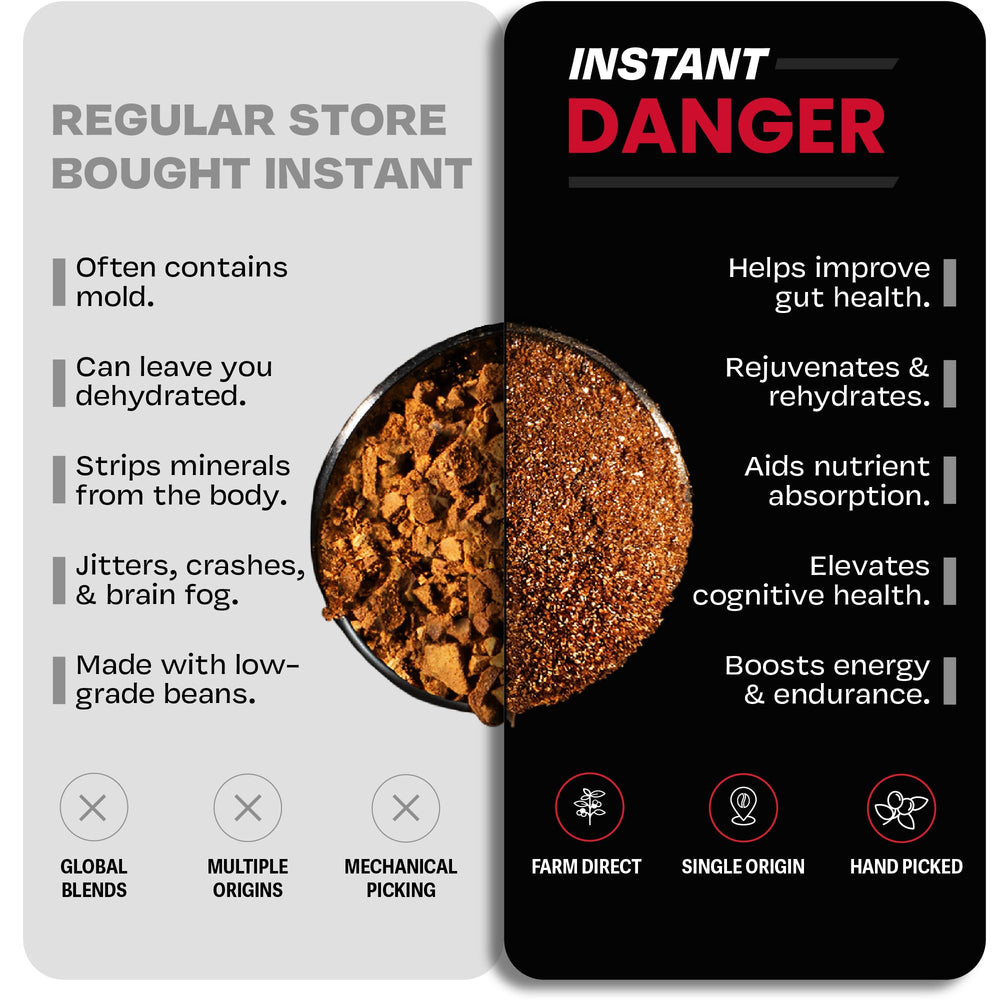 Danger Coffee single serving packet ready to open for instant brewing