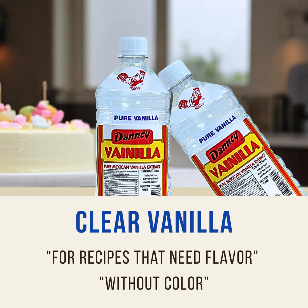 Danncy vanilla beside measuring spoon showing 1L bottle scale and portioning benefit
