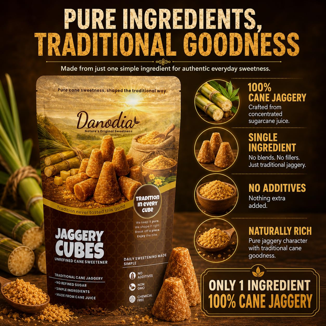 Danodia Foods cubes next to cooking ingredients illustrating versatility