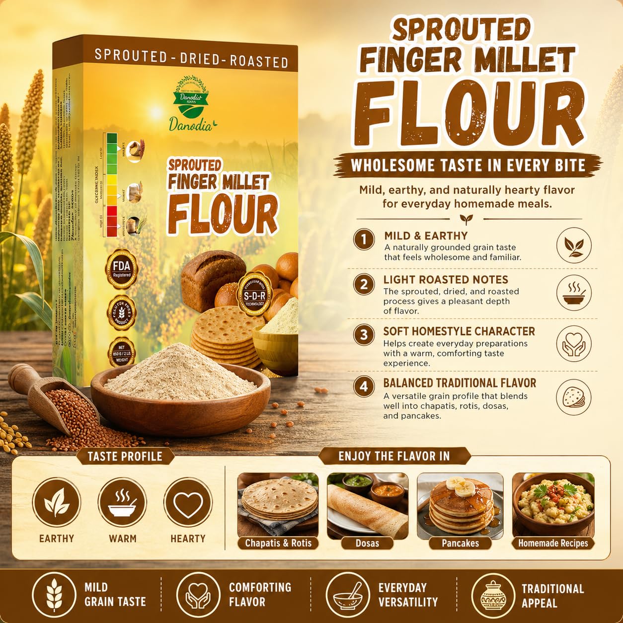 homemade flatbread made with Danodia Foods millet flour highlighting hearty, gluten-free option