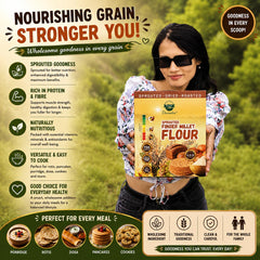 close-up pouring Danodia Foods millet flour showing fine roasted texture for better baking