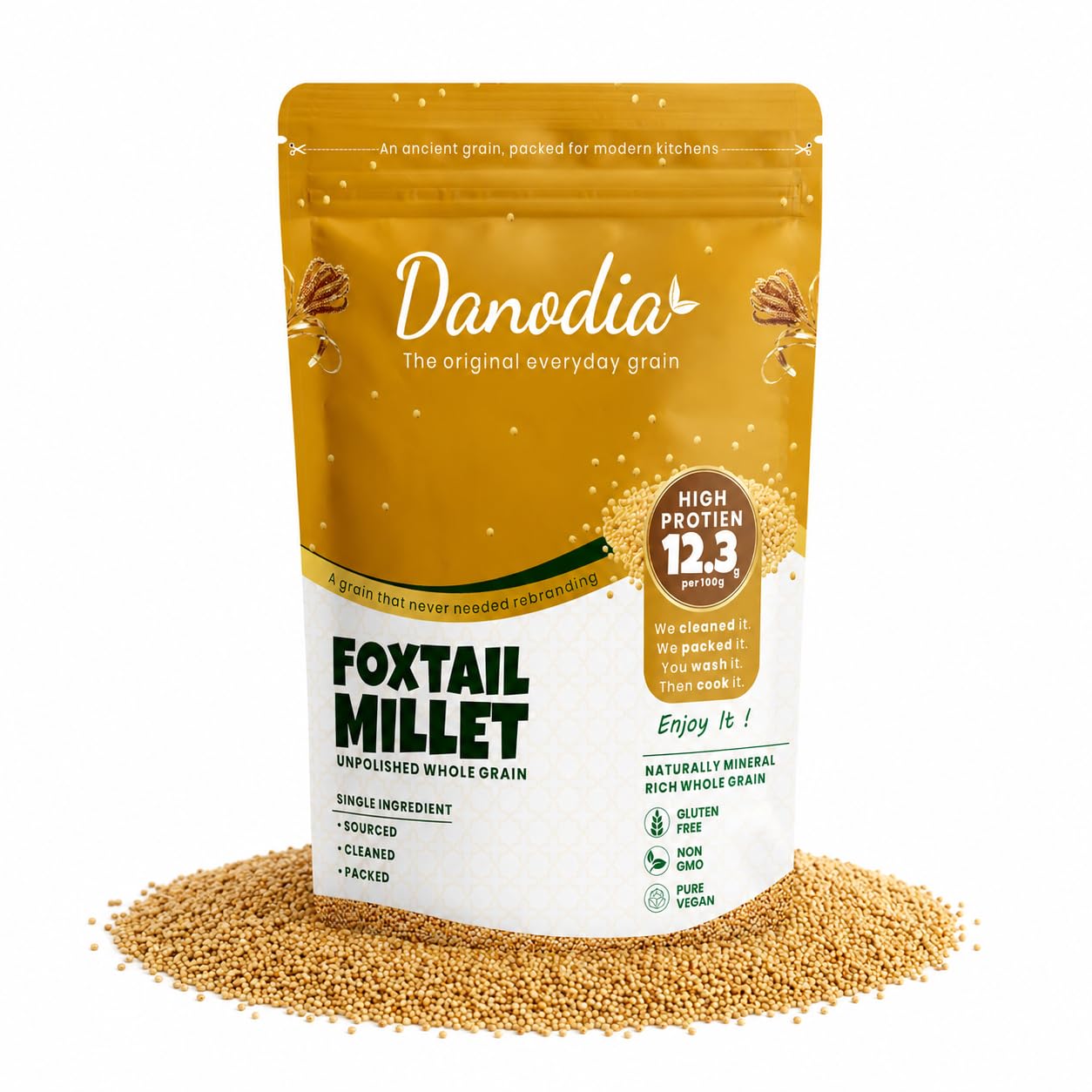 Danodia Foods front package showing 2 lb millet, clear pantry-ready presentation