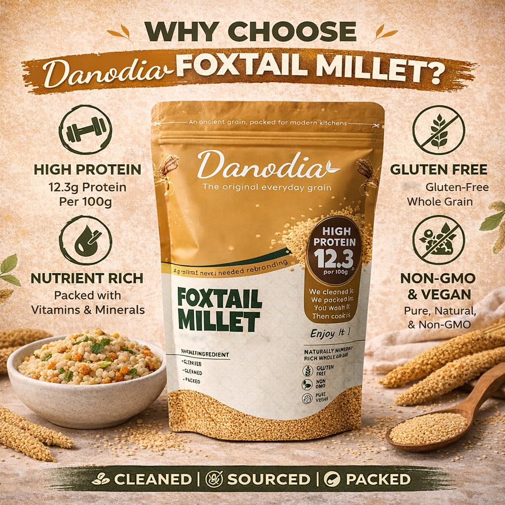 Danodia Foods raw millet in a ceramic bowl, highlights ingredient-ready quality