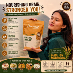 Danodia Foods close-up of golden foxtail millet kernels, visible whole-grain texture