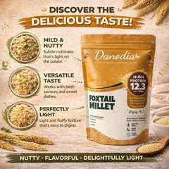 Danodia Foods millet pouring from spoon, demonstrates easy portioning and use