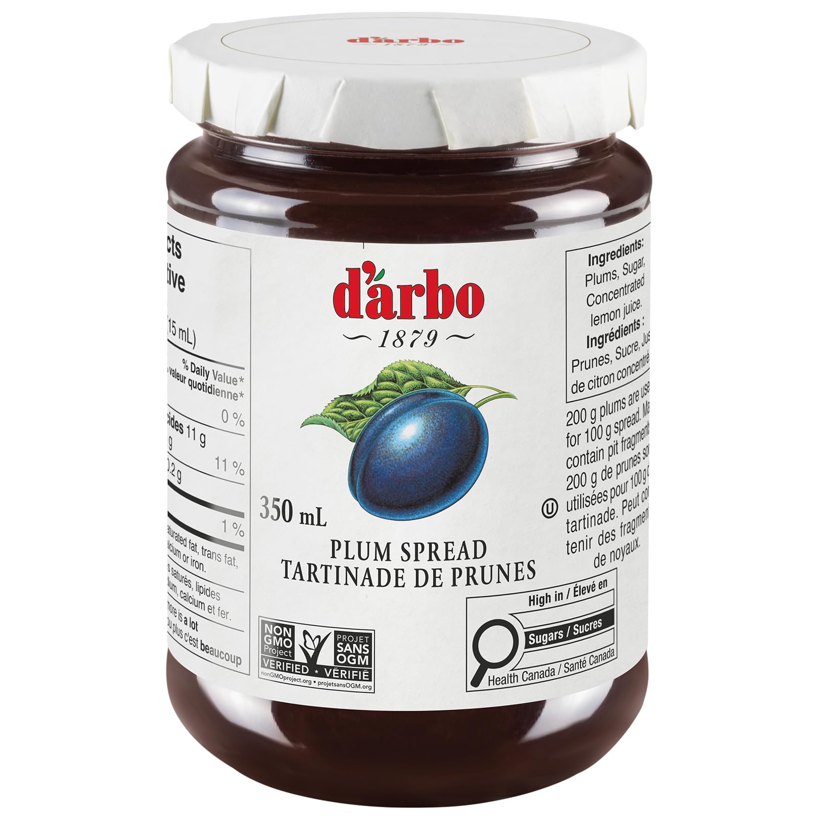 Darbo front jar view showing label and premium plum spread benefit