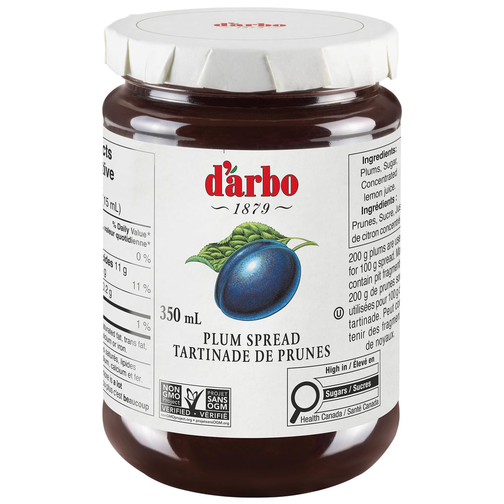 Darbo front jar view showing label and premium plum spread benefit