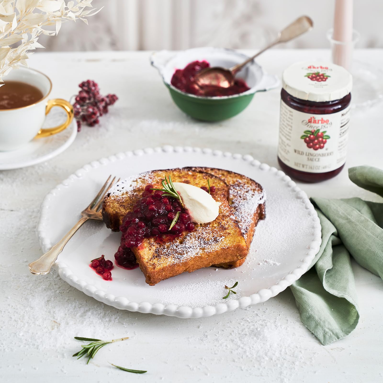 Darbo sauce served with pancakes and maple, offers a breakfast serving suggestion