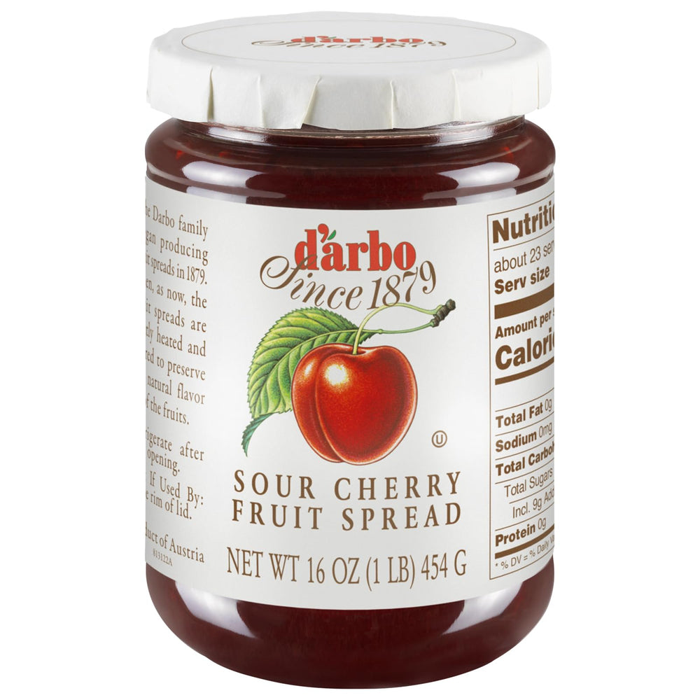 D’arbo jar front view showing label and rich sour cherry color and premium quality