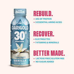 Darigold vanilla protein shake held by commuter demonstrating on-the-go fueling