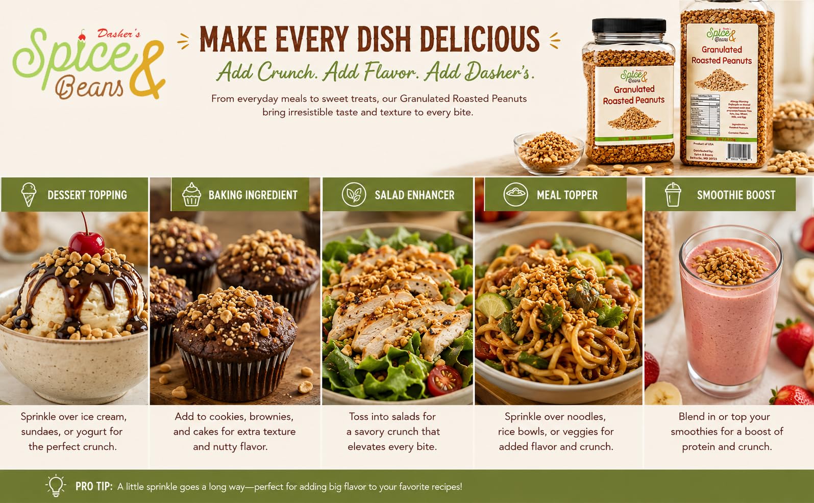 Chopped Dasher’s peanuts topping a cupcake to enhance texture and visual appeal