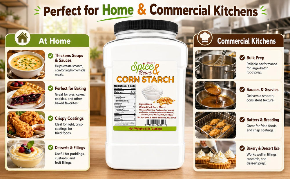 DASHER'S SPICE & BEANS scoop measuring cornstarch for accurate portioning benefit