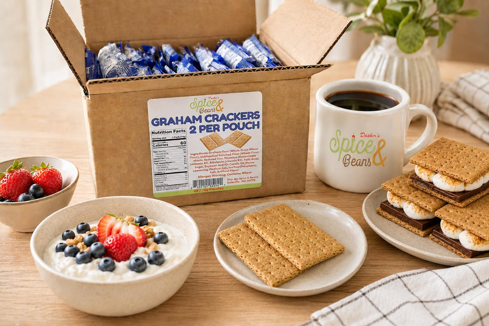 Dasher's single sealed pouch open beside unopened pack demonstrating portion control benefit