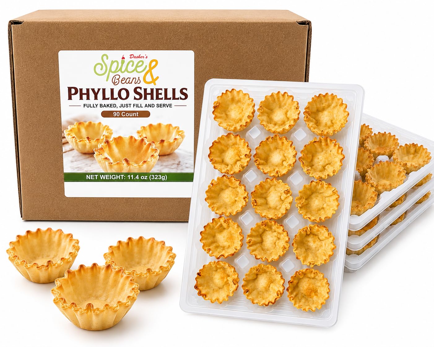 DASHER'S SPICE & BEANS pack front showing 90-count shells for quick entertaining