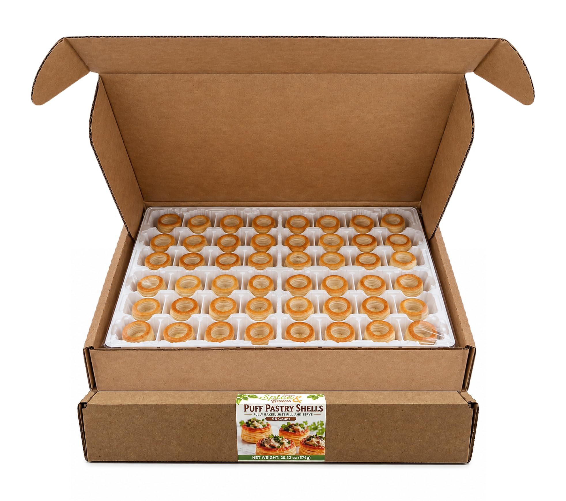 Dasher’s Spice & Beans front packaging showing 96-count ready-to-use shells and convenience