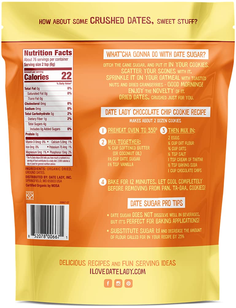 Date Lady close-up of ground date sugar texture, shows natural fiber and baking-friendly texture