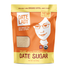 Date Lady front packaging showing 1 lb bag and organic label benefit