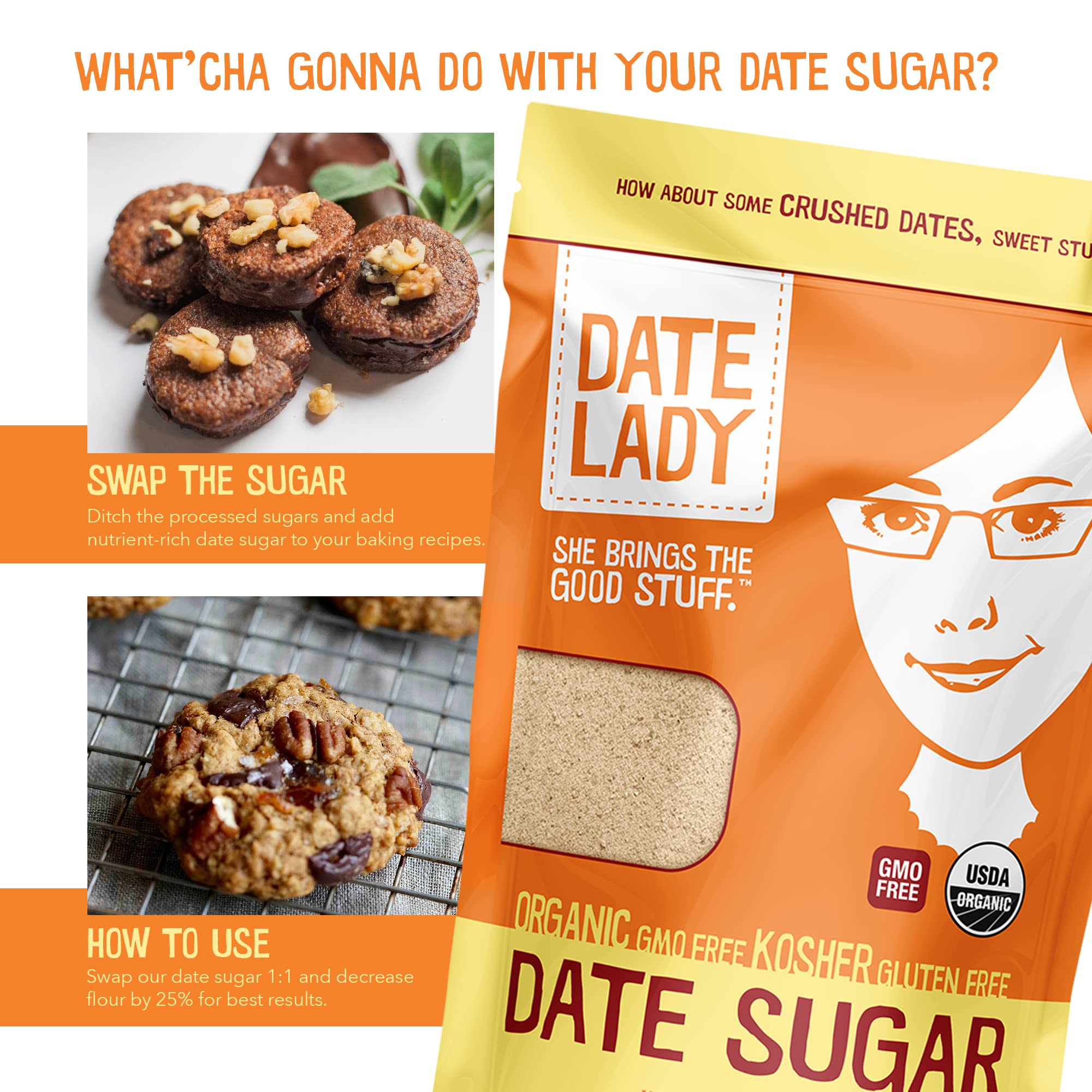 Date Lady spoon measuring powder, demonstrates easy 1:1 substitution and portion control
